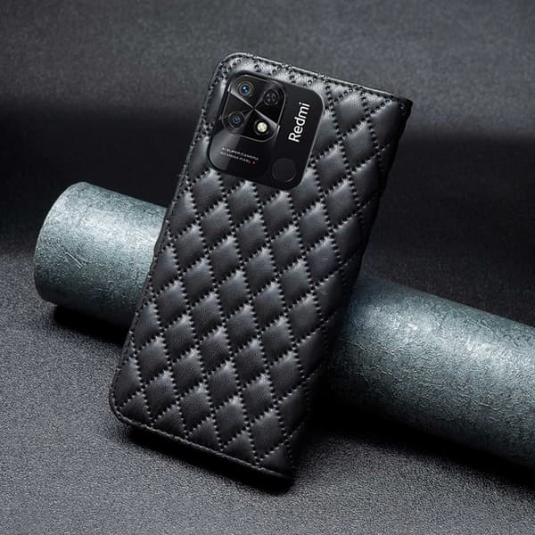 SKALO Xiaomi Redmi 10C BINFEN COLOR Quiltat Plånbok - Svart