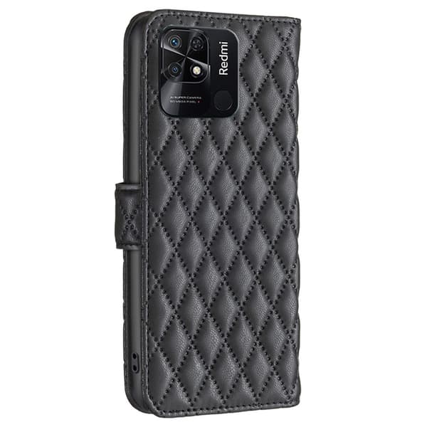 SKALO Xiaomi Redmi 10C BINFEN COLOR Quiltat Plånbok - Svart