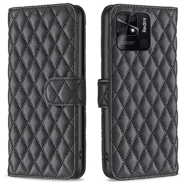 SKALO Xiaomi Redmi 10C BINFEN COLOR Quiltat Plånbok - Svart