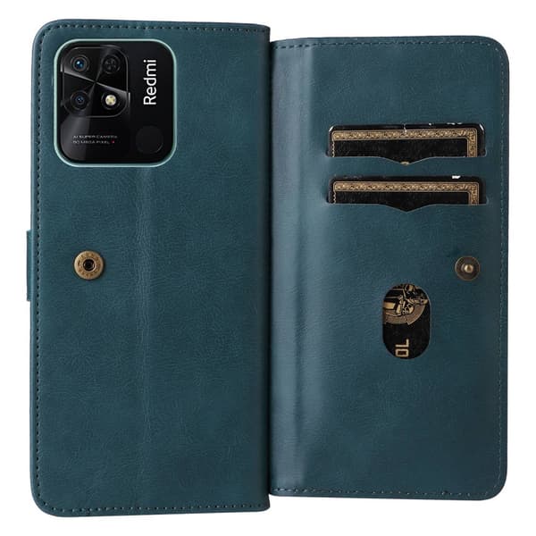 SKALO Xiaomi Redmi 10C 10-lokeroa Lompakkokotelo - Vihreä