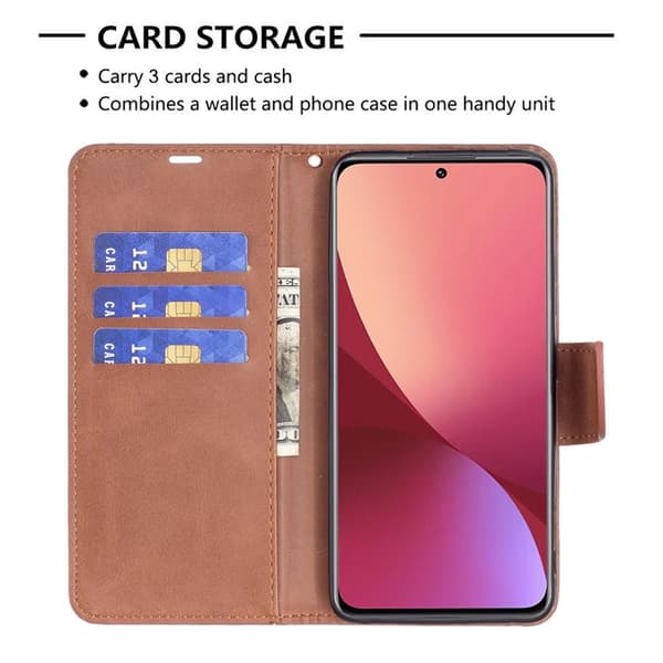 SKALO Xiaomi 12 5G Lompakkokotelo PU-nahkaa - Ruskea