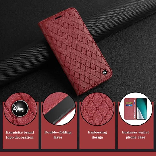 SKALO Xiaomi Redmi 10C Romb Litchi Plånbok - Röd
