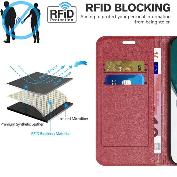 SKALO Xiaomi Redmi 10C Romb Litchi Plånbok - Röd