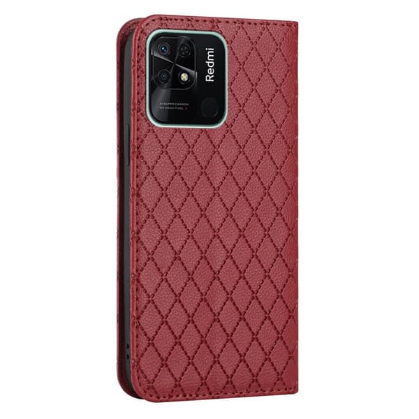 SKALO Xiaomi Redmi 10C Romb Litchi Plånbok - Röd
