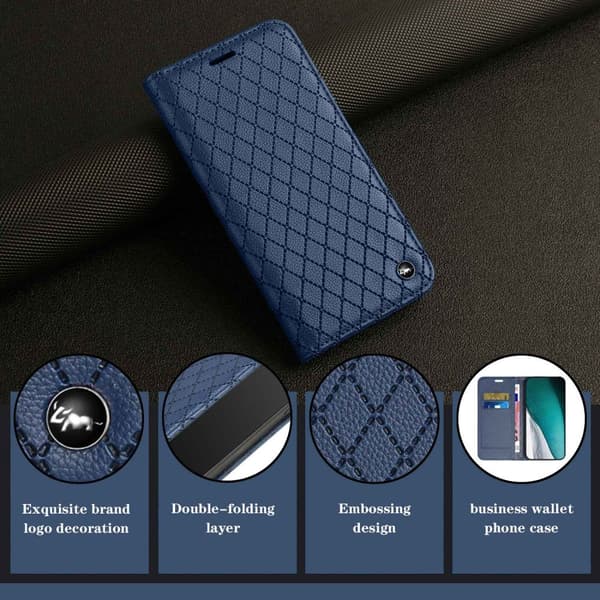 SKALO Xiaomi Redmi 10C Rhombus Litchi Lompakkokotelo - Sininen