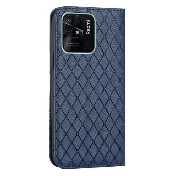 SKALO Xiaomi Redmi 10C Rhombus Litchi Lompakkokotelo - Sininen