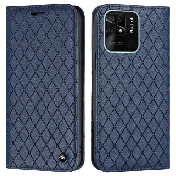 SKALO Xiaomi Redmi 10C Rhombus Litchi Lompakkokotelo - Sininen
