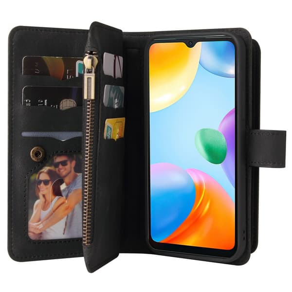 SKALO Xiaomi Redmi 10C Big Wallet 17-lokeroa Lompakkokotelo - Musta