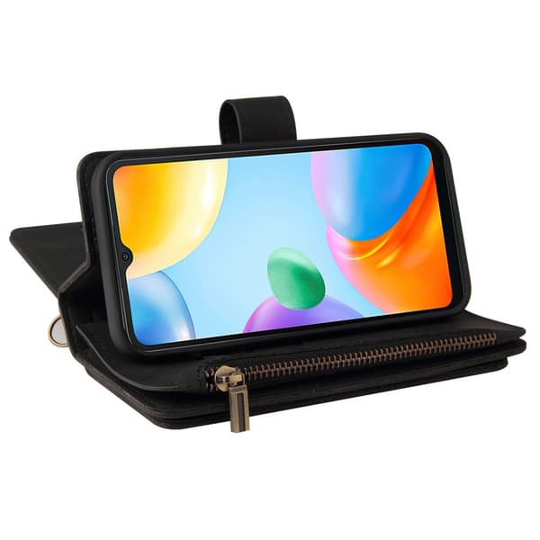 SKALO Xiaomi Redmi 10C Big Wallet 17-lokeroa Lompakkokotelo - Musta