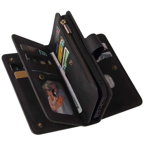 SKALO Xiaomi Redmi 10C Big Wallet 17-lokeroa Lompakkokotelo - Musta