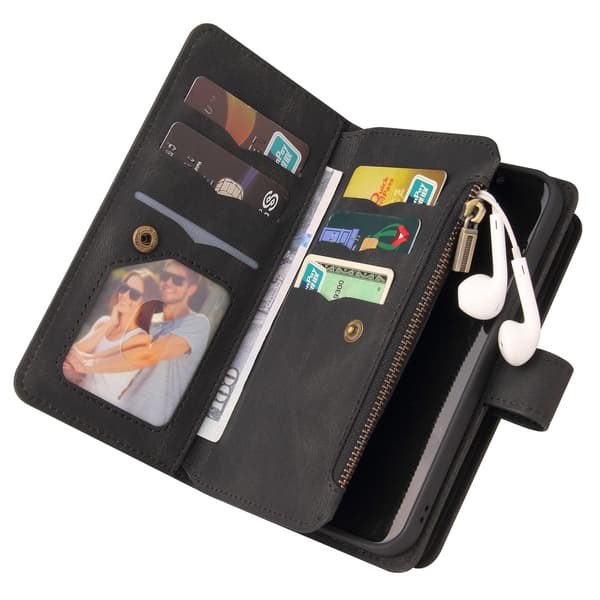 SKALO Xiaomi Redmi 10C Big Wallet 17-lokeroa Lompakkokotelo - Musta