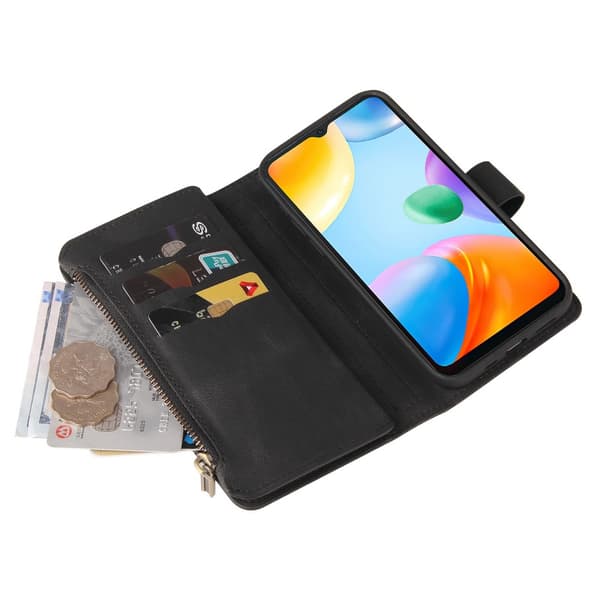 SKALO Xiaomi Redmi 10C Big Wallet 17-lokeroa Lompakkokotelo - Musta