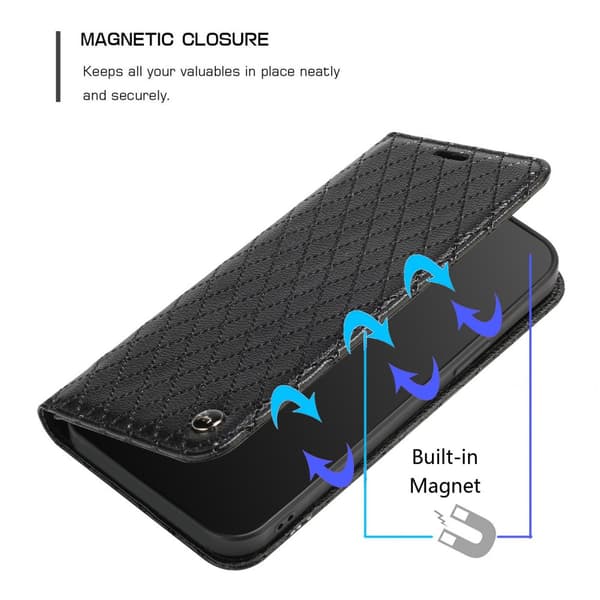SKALO Xiaomi Redmi 10C Rhombus Litchi Lompakkokotelo - Musta