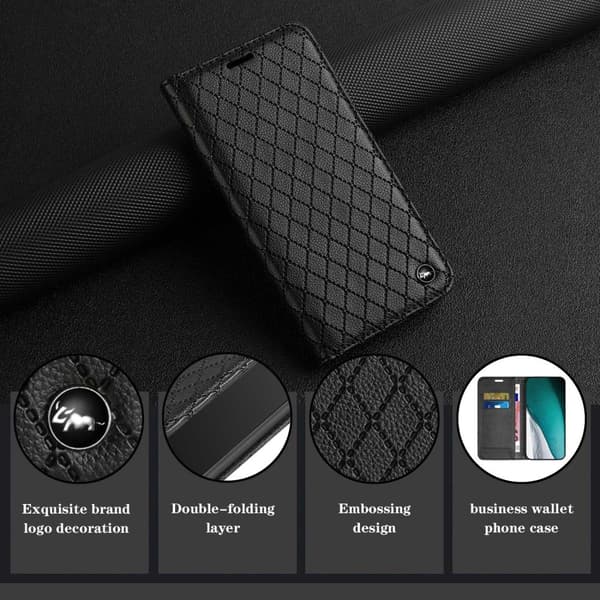 SKALO Xiaomi Redmi 10C Rhombus Litchi Lompakkokotelo - Musta