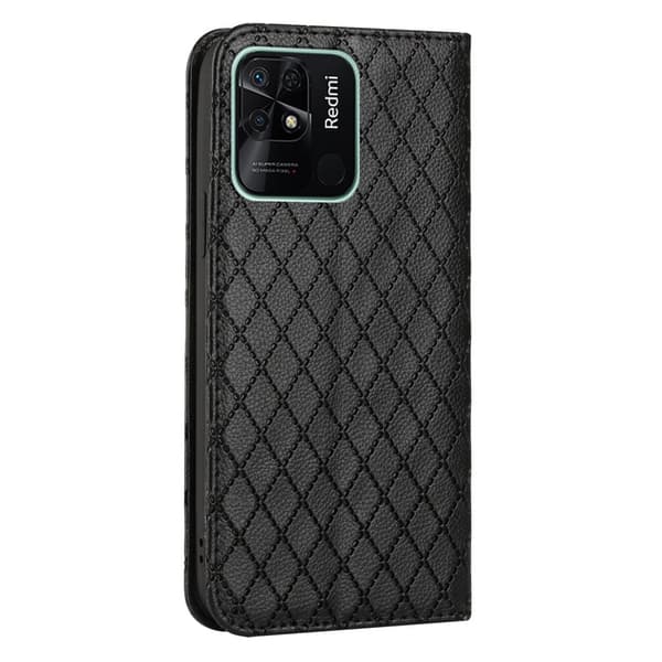 SKALO Xiaomi Redmi 10C Rhombus Litchi Lompakkokotelo - Musta