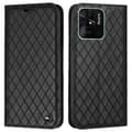 Pikkukuva 1 / 11: SKALO Xiaomi Redmi 10C Rhombus Litchi Lompakkokotelo - Musta