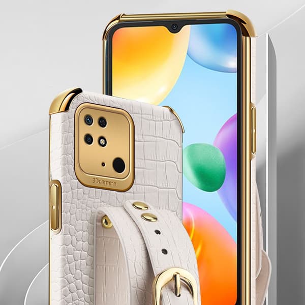 SKALO Xiaomi Redmi 10C Krokotiili Kultainen Reuna Kuori käsihihna - Vihreä