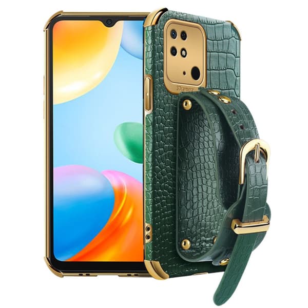 SKALO Xiaomi Redmi 10C Krokotiili Kultainen Reuna Kuori käsihihna - Vihreä