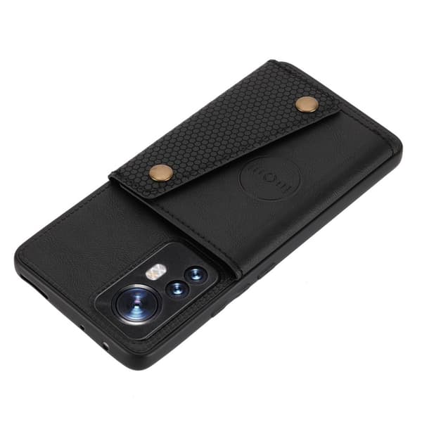 SKALO Xiaomi 12 PU-nahkainen Suojakuori Lompakolla - Musta