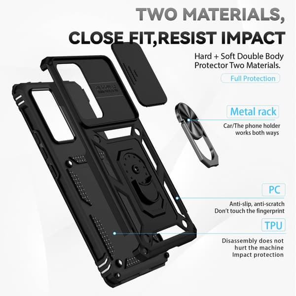 SKALO Xiaomi 12 Pro Armor Hybrid Metallring Kameraslider - Svart
