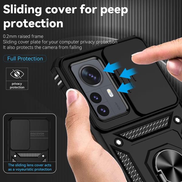 SKALO Xiaomi 12 Pro Armor Hybrid Metallring Kameraslider - Svart
