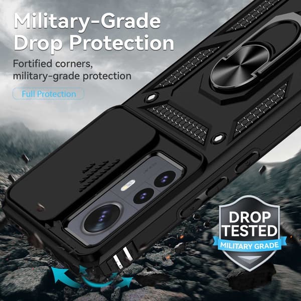 SKALO Xiaomi 12 Pro Armor Hybrid Metallring Kameraslider - Svart