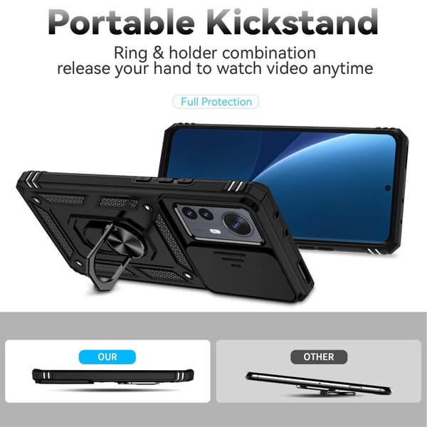 SKALO Xiaomi 12 Pro Armor Hybrid Metallring Kameraslider - Svart