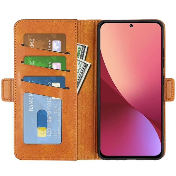 SKALO Xiaomi 12 Premium Wallet Lompakkokotelo - Vaaleanruskea