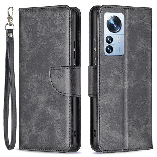 SKALO Xiaomi 12 Pro Flip Cover m. pung i PU-læder - Sort