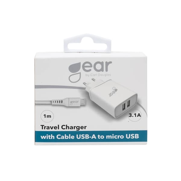 GEAR Väggladdare 2xUSB 3.1A Inkl. MicroUSB Kabel 1m Vit