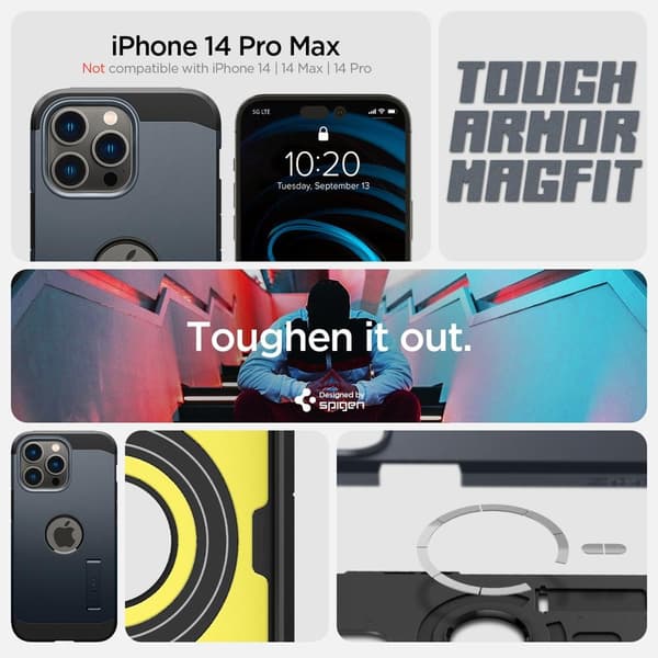 Spigen iPhone 14 Pro Max Kuori Tough Armor MagFit Metal Slate