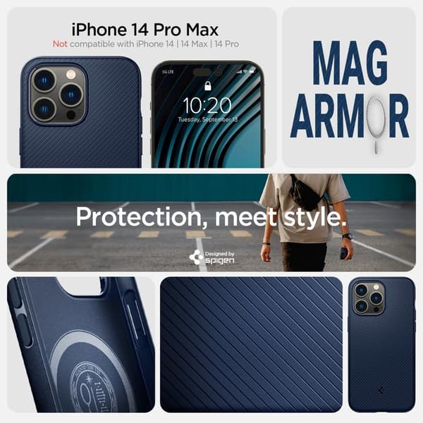 Spigen iPhone 14 Pro Max Cover Mag Armor MagFit Navy Blue