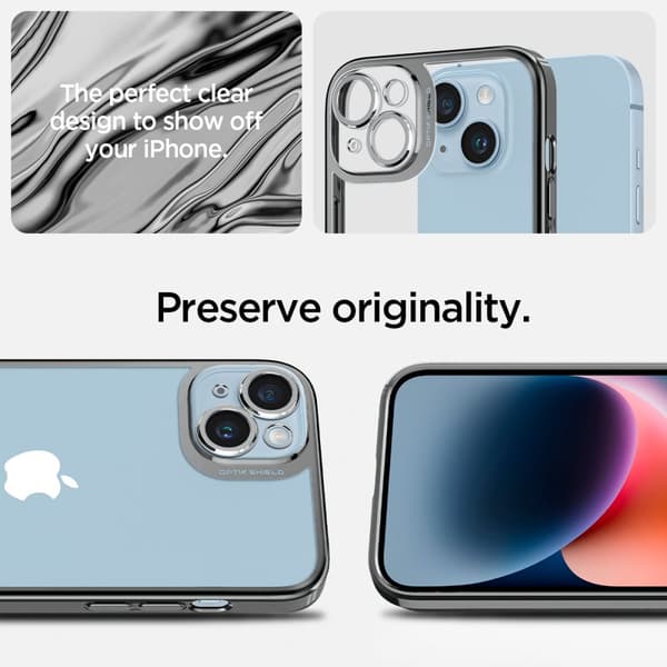 Spigen iPhone 14 Plus Skal Optik Crystal Chrome Gray
