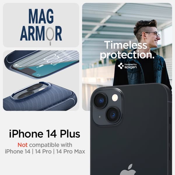 Spigen iPhone 14 Plus Skal Mag Armor MagFit Navy Blue