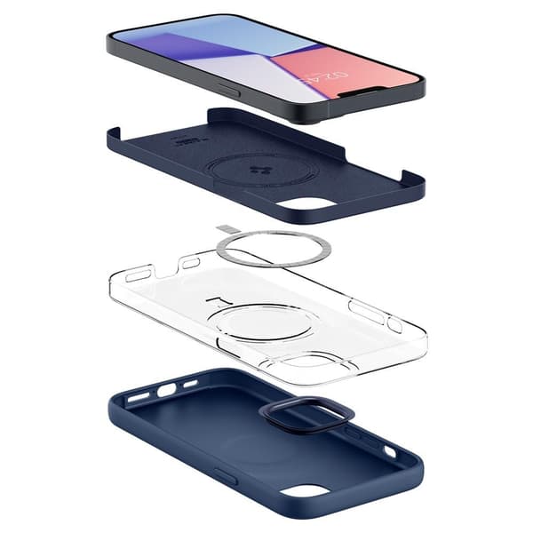 Spigen iPhone 14 Skal Silicone Fit MagFit Navy Blue