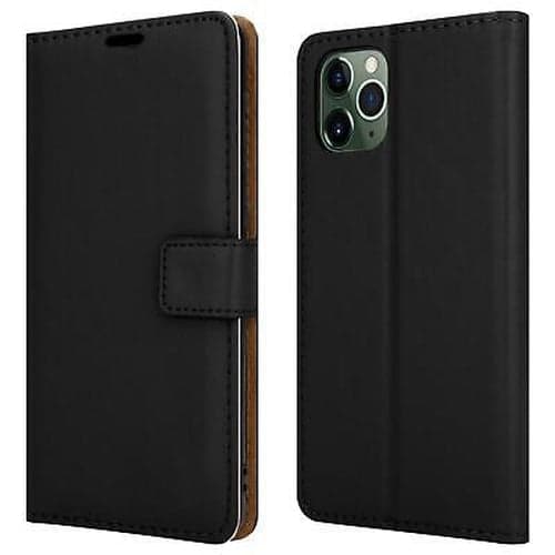 Apple iPhone 11 (6.1") iPhone X Ten 10 Leather Case Magnetic Wallet Cover + Tempered Glass (Black) Book Wallet