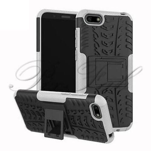 Honor 7s Shockproof Stand Phone Case Cover + Tempered Glass (White)