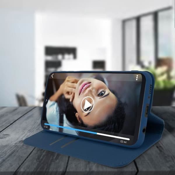 Mobilfodral - Samsung - Galaxy A20e - Ekoskinn - Videostöd - Mörkblå