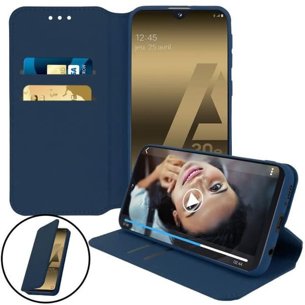 Mobilfodral - Samsung - Galaxy A20e - Ekoskinn - Videostöd - Mörkblå