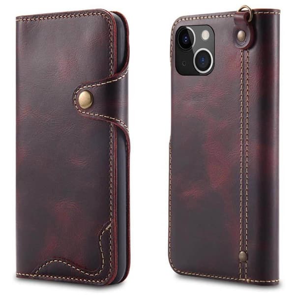 Wallet 3-kort ægte læder Apple iPhone 14 Plus - Oxeblod
