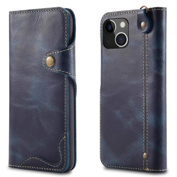 Wallet 3-kort ægte læder Apple iPhone 14 Plus - Blå