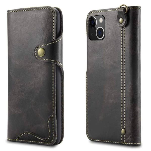 Wallet 3-kort ægte læder Apple iPhone 14 Plus - Sort