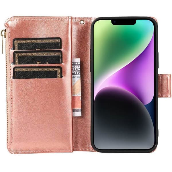 Kaksoiskäänto Zipper 9-kortti Apple iPhone 14 Plus - Ruusu