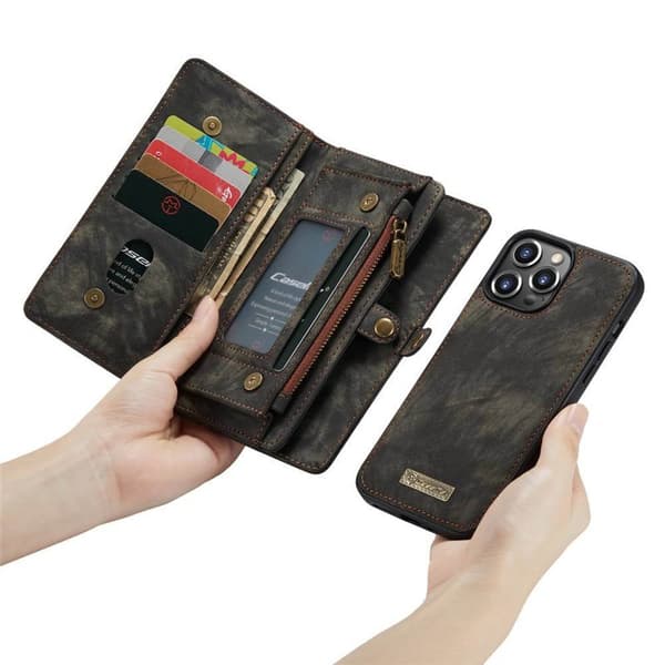 CaseMe Lompakkokotelo 11-kortti Apple iPhone 14 Pro Max - Musta/Harmaa