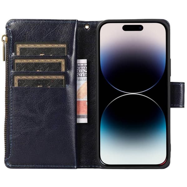 DoubleFlip Zipper 9-kort Apple iPhone 14 Pro - Blå