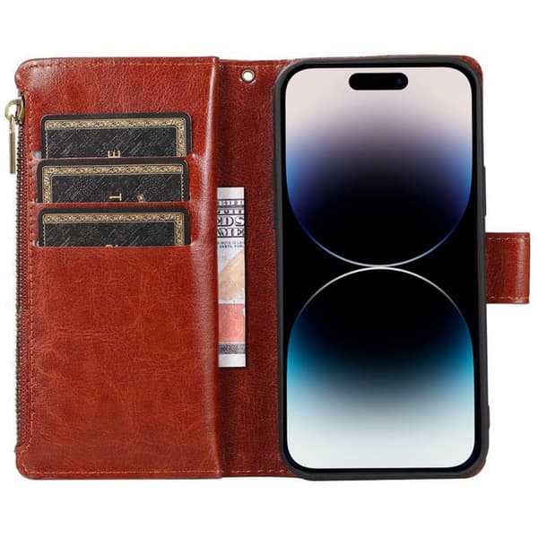 DoubleFlip Zipper 9-kort Apple iPhone 14 Pro - Brun