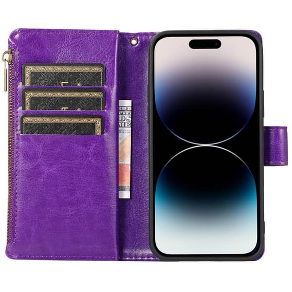 DoubleFlip Zipper 9-kort Apple iPhone 14 Pro - Lilla