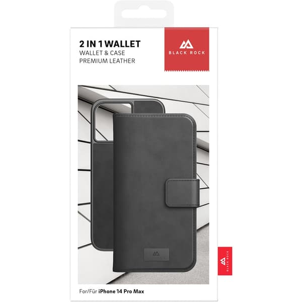 Black Rock iPhone 14 Pro Max Kotelo 2 in 1 Wallet Case Irrotettava Kuori Musta