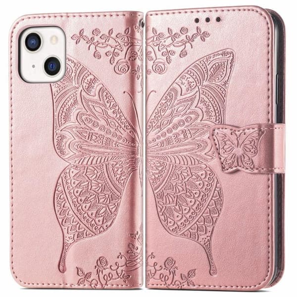 iPhone 14 Pung etui PU-Læder 4-KOMPARTMENT Motiv Sommerfugl