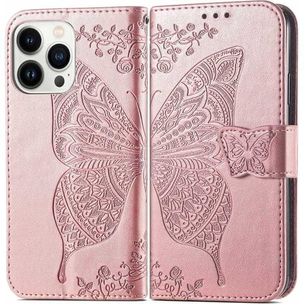 iPhone 14 Pro Max Wallet-etui PU-Læder 4-KOMPARTMENT Motiv Sommerfugl